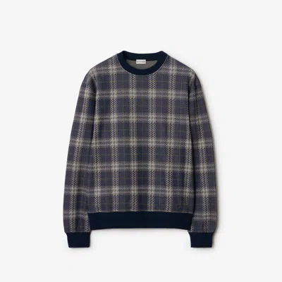 Burberry Men's Embroidered Stretch Cotton Blend Sweatshirt In Indigo Ip Check