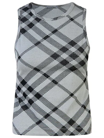 Burberry Check Cotton Blend Tank Top In White
