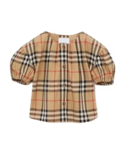Burberry Little Girl's & Girl's Sheryl Check Puff Sleeve Blouse In Archive Beige Check