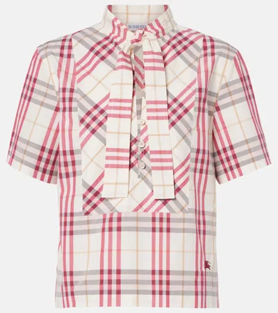 Burberry Olea  Check Cotton Blouse In White