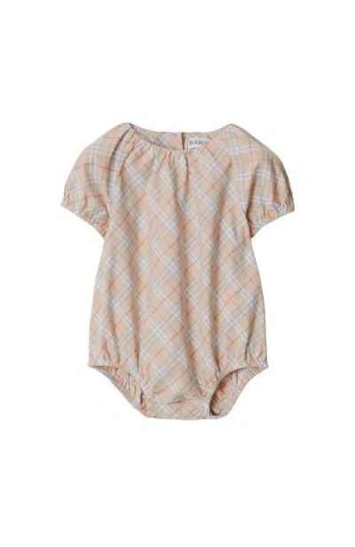 Burberry Check Cotton Bodysuit In Pale Stone