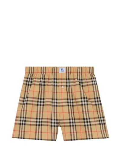 Burberry Check Cotton Boxer Shorts In Brown