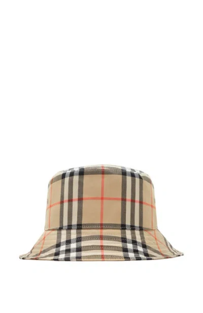 Burberry Check Cotton Bucket Hat In Burgundy