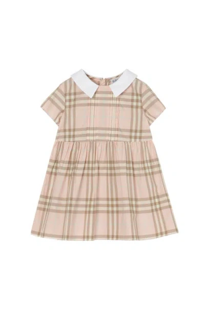 Burberry Babies'  Check Cotton Dress In Brown