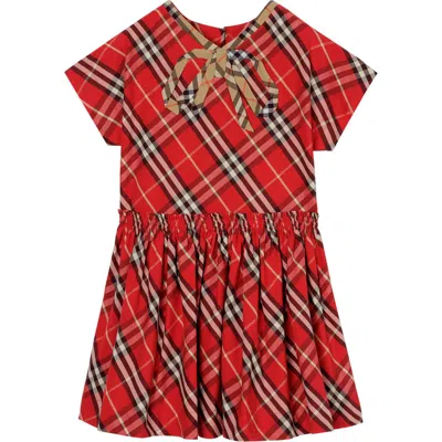 Burberry Kids'  Check Cotton Dress In Red