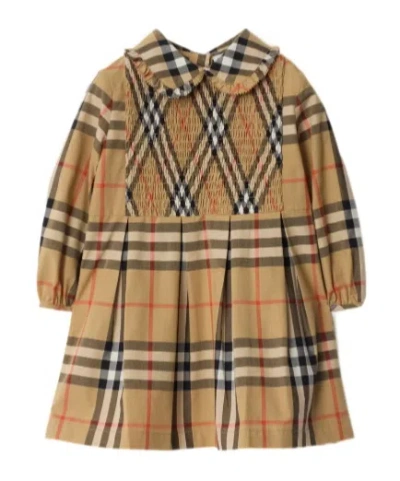 Burberry Check Cotton Dress In Brown