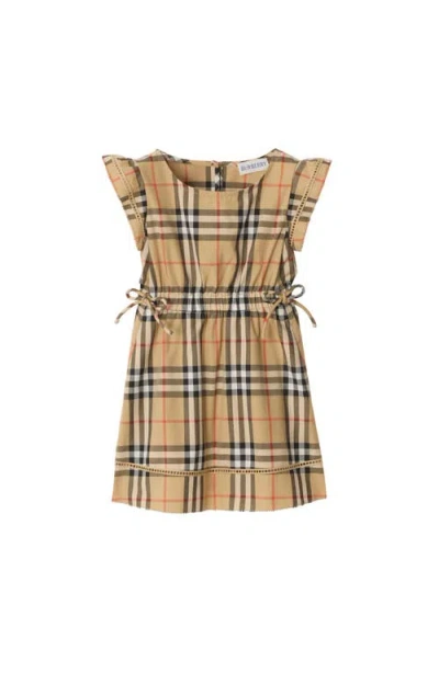Burberry Babies'  Check Cotton Dress In Brown