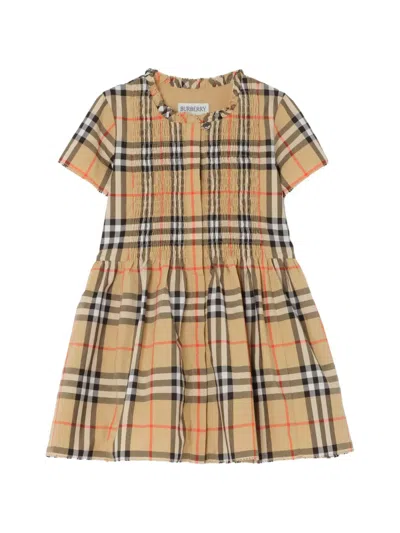 Burberry Babies' Check Cotton Dress In Burgundy