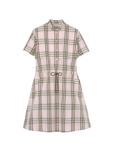 Burberry Checked Belted Short Sleeved Mini Dress In Pink