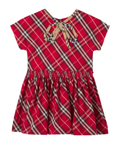 Burberry Kids'  Check Cotton Dress In Red
