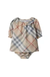 Burberry Check Cotton Dress With Bloomers In Pale Stone