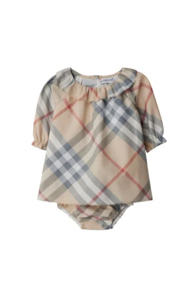 Burberry Kids'  Check Cotton Dress With Bloomers In Pale Stone