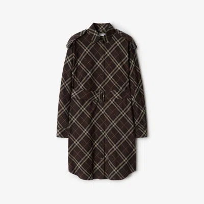 Burberry Check Cotton Flannel Shirt Dress In Brown