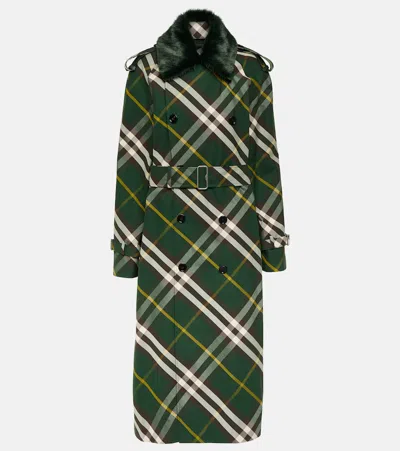 Burberry Kensington Trench Coat With Check Pattern In Green