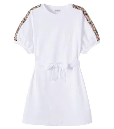 Burberry Kids'  Check Cotton Jersey Dress In White