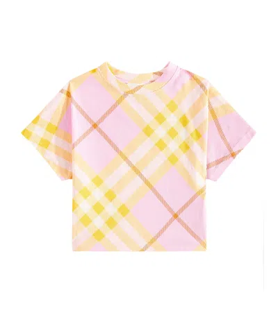 Burberry Babies'  Check棉质针织t恤 In Pink