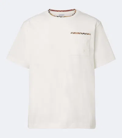 Burberry Logo T-shirt With Check Trim And Chest Pocket In Neutral