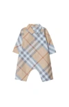 Burberry Check Cotton Jumpsuit In Pale Stone