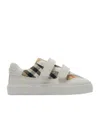 Burberry Check Cotton Leather Trainers In Gray