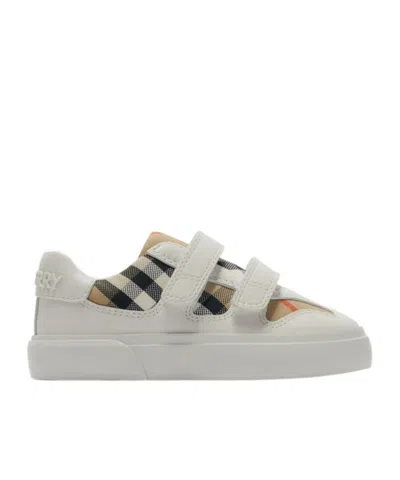 Burberry Childrens Check Cotton And Leather Sneakers In Multi