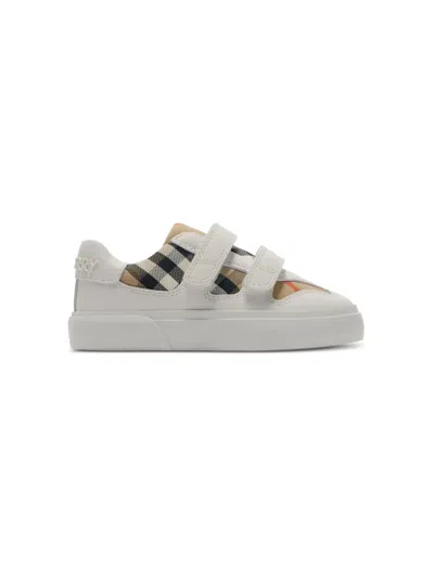 Burberry Childrens Check Cotton And Leather Sneakers In Multi