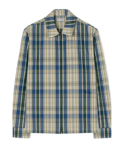 Burberry Logo-embroidered Checked Cotton And Linen-blend Jacket In Blue