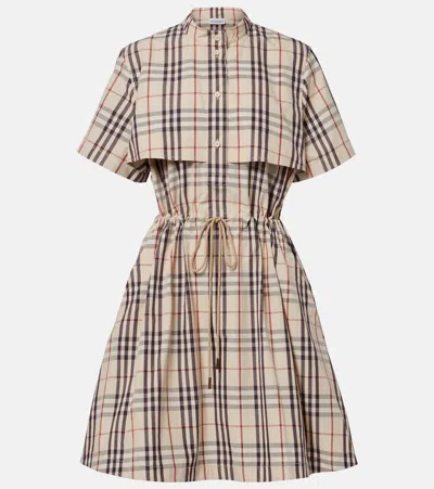 Burberry Check Cotton Minidress In Brown