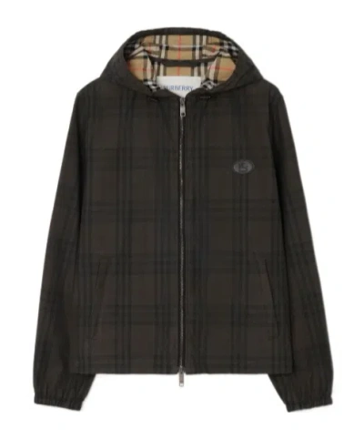 Burberry Check Cotton Newport Hooded Jacket In Brown