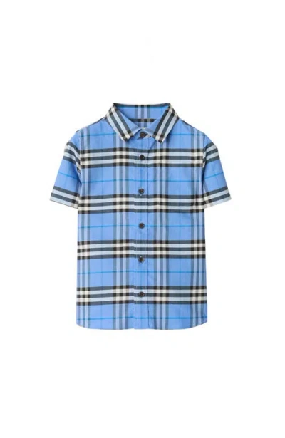 Burberry Kids'  Check Cotton Oxford Shirt In Blue