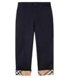 Burberry Childrens Check Turn-up Cotton Trousers In Black