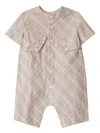 Burberry Check Cotton Playsuit In Neutrals