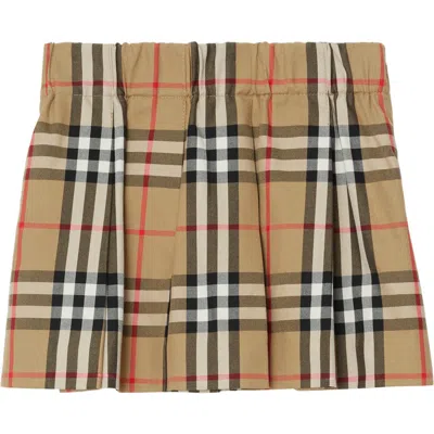 Burberry Babies' Checkered Pleated Cotton Skirt In Archive Beige