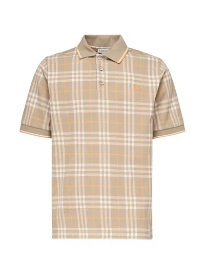 Burberry Check Cotton Polo In Neutral