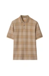 Burberry Checked Cotton Polo Shirt In Brown