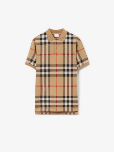 Burberry Check Cotton Polo Shirt In Archive Beige
