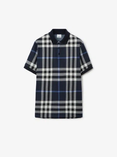 Burberry Check Cotton Polo Shirt In White/dark Blue