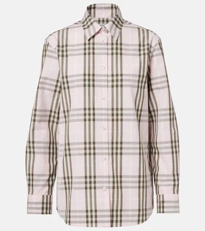 Burberry Checked Cotton Shirt Long Sleeves In Pink