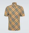 Burberry Short-sleeved Check Pattern Shirt With Button-down Collar In Brown