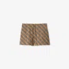 Burberry Women Beige Shorts With Elastic Drawstring Waist And All-over Check Motif In Cotton Woman In Sand