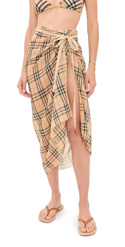Burberry Check Cotton Sarong Sand In Brown