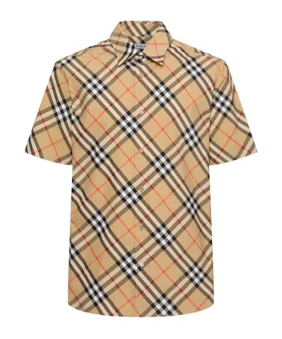 Burberry Oversized Silk Shirt Shirts Beige In Multi