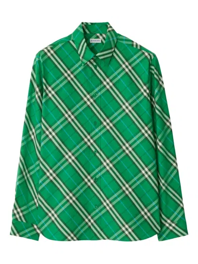 Burberry Check Cotton Shirt In Green