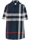 Burberry Men Check Cotton Shirt In Blue