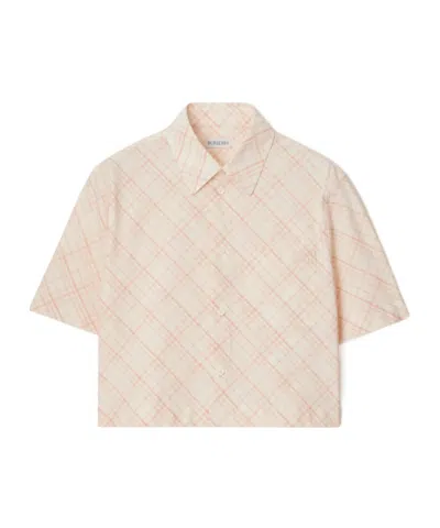 Burberry Check Cotton Shirt In Neutral