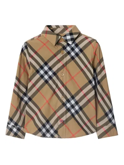 Burberry Babies' Check Cotton Shirt In Sand