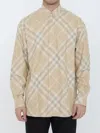 Burberry Men Beige Shirt With Button-down Collar And Check Motif In Cotton Man In Beige