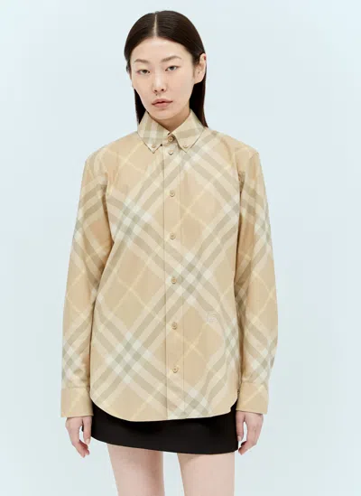 Burberry Check Cotton Shirt In Beige