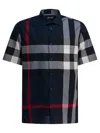 Burberry Short-sleeve Check Stretch Cotton Poplin Shirt In Blue