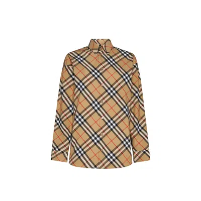 Burberry Check Cotton Shirt In Brown