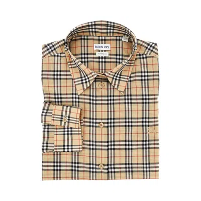Burberry Check Cotton Shirt In Brown